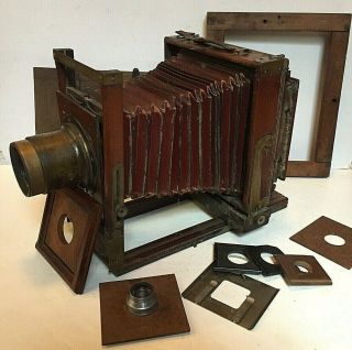 Old Antique Wooden Folding Camera Wet Plate Lens Bellows Elgeet Lens