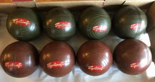 Vintage Set Of 8 Sportcraft Bocce Balls Made In Italy Red And Green Flecks