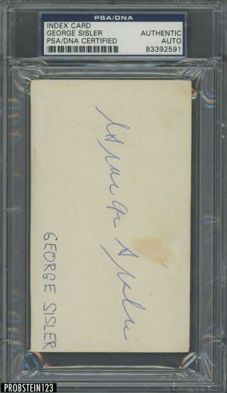George Sisler Hof Signed Index Card Auto Psa/dna Certified Authentic Auto