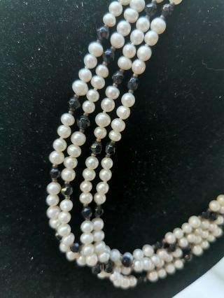 Vintage 4 Strand Cultured Pearl And Facetted French Jet Necklace 2