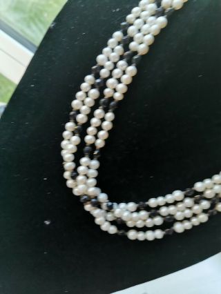 Vintage 4 Strand Cultured Pearl And Facetted French Jet Necklace 3