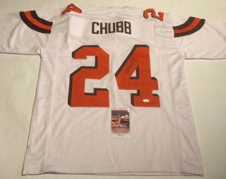 Nick Chubb Autographed Cleveland Browns White Jersey Jsa Witnessed