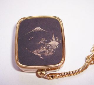 Vintage Sankyo Miniature Musical Music Box Key Ring Damascene Mt Fuji -