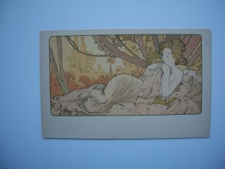 Antique Postcard By Alphonse Mucha «crepuscule » Ref.  Bowers & Martin P.  72