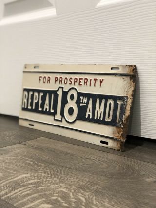 Vintage Repeal 18th Amendment For Prosperity License Plate Topper, 2