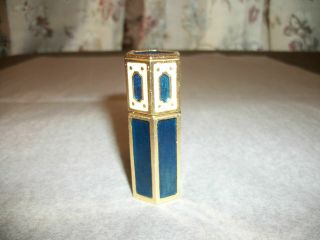 Vintage Estee Lauder Metal Perfume Bottle Gold / Blue Glaze 2 3/8 " Tall