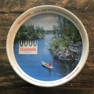 Vintage Hamm’s Beer Round Metal Serving Tray Canoe Refreshingest Land Minnesota