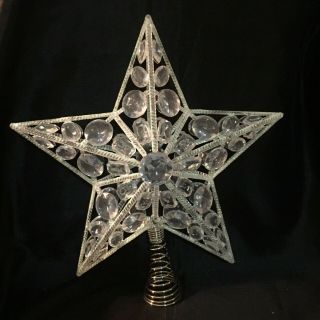 Vintage Large Star Tree Topper Molded Plastic “ Diamond”glitter Gem Inserts Mcm