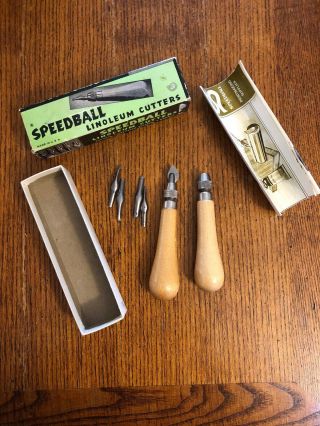 Vintage Speedball Linoleum Cutter With Box And Blades 4321
