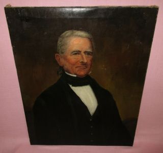 Antique 19th C Oil On Canvas Portrait Painting Distinguished Man Civil War Era