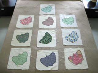10 Vintage Feed Sack Hand Sewn Applique Butterfly Quilt Blocks; 12 " Sq Each