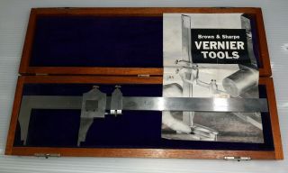 Vintage Brown & Sharpe Vernier Tools Calipers 570.  13 Inch Rule 1/1000 Wood Case