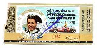 1970 Mario Andretti Signed 54th Indianapolis 500 Press Ticket Stub Indy Car