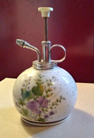 Porcelain Plant Mister/sprayer,  Green & Purple Floral Pattern,  Vintage C 1960