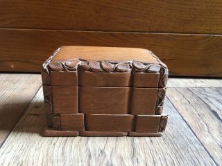 Vintage Carved Wooden Playing Card Box With Sliding Lock & Two Decks Of Cards