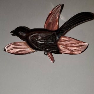 Vintage Bakelite Era Carved Wood Lucite Bird Pin