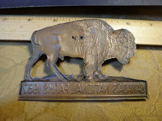 1937 Canada ' s National Parks Buffalo Bison Copper License Plate Topper 2