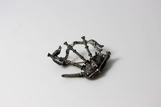 Vintage Beau Sterling Silver Bag Pipes Pin Brooch 2” – 10269