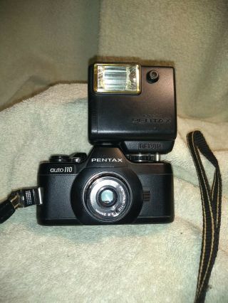 Vintage Pentax Auto 110 Camera With A 24mm Len & Flash Unit