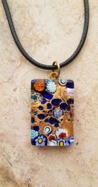 Vtg Authentic Italy Venetian Murano Milifiori Art Glass Pendant Italian Necklace