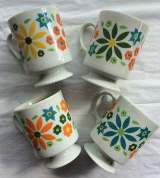 Vintage Mid/mod Floral Coffee/tea Mug Cup Bright Flowers Very Hip Set Of 4