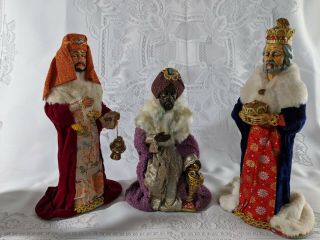 Hand Made Three Wise Men King Vintage Figurine Christmas 12 1/2 " 13 " 10 1/2 "