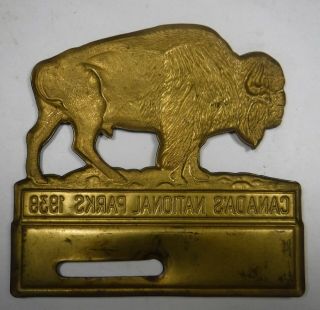 1939 Canada ' s National Parks Metal License Plate Topper Radiator Badge Buffalo 3