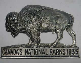 1935 Canada ' s National Parks Metal License Plate Topper Radiator Badge Buffalo 2