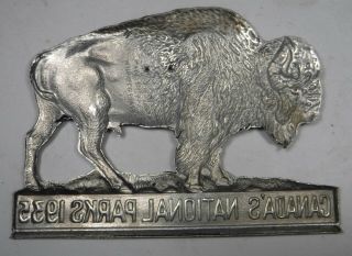 1935 Canada ' s National Parks Metal License Plate Topper Radiator Badge Buffalo 3