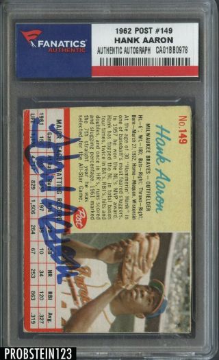 Hank Aaron Signed 1962 Post Cereal 149 Auto Autograph Fanatics