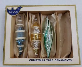 Vintage Large Teardrop Shiny Brite Lanissa Christmas Tree Ornaments West Germany