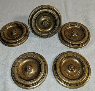 5 Vtg Large 3 1/2 " Circular Round Solid Brass Curtain Hold - Backs Tie - Backs