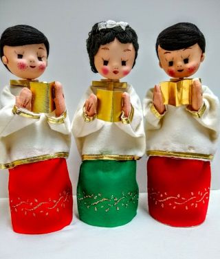 Vintage 3 Carolers Choir Trio Felt Nylon 9 " Japan Christmas Holiday Decoration