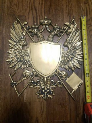 Vintage Cast Metal German Double - Headed Eagle Coat Of Arms Plaque Large