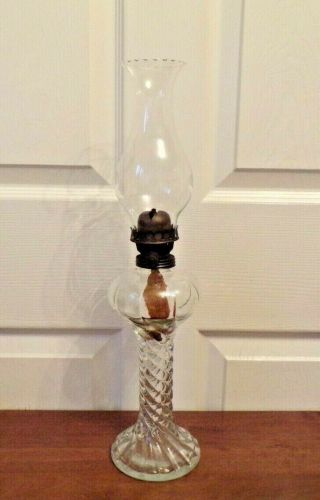 A Vintage Art Nouveau Style Glass Oil Lamp Very Ornate Barley Twist