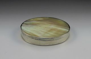 Antique 900 Coin Silver Natural Abalone Shell Pill Or Trinket Box 1 7/8 X 2 3/8 "