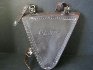 Vintage Cleveland Motorcycle Bicycle Leather Frame Tool Bag Pouch Under Seat