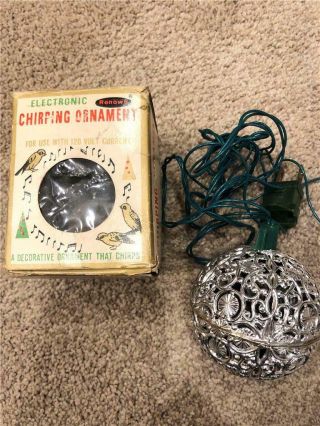 Vintage Silver Filigree Christmas Ornament Electronic Chirping Bird Ball