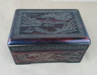 Vintage Japanese Wooden Box Hand Carved Japanese Humidor Trinket Jewelry