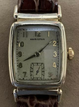 Hamilton Vintage Mens Watch 10k Gold Filled Case 30x23mm.  Hand Movement Cal.  982