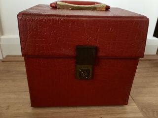 Vintage 70/80s Retro Red Striped Vinyl Record Carry Case Box Singles 45 Storage