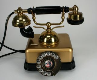 Vintage 1972 Black & Gold Fold A Fone Rotary Dial Telephone Phone