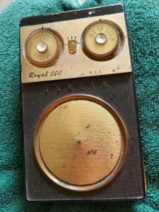 Vintage Zenith Royal 500 Transistor Radio For Parts/repair