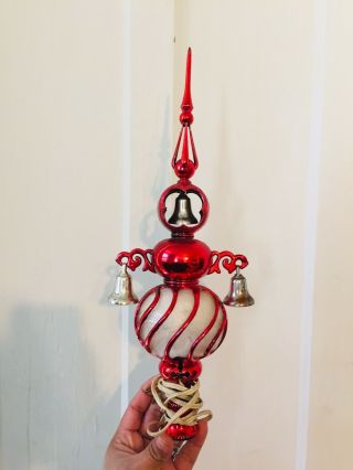 Vintage Bradford Carillon Spire Christmas Tree Topper Gold Red Bells Angel Hair