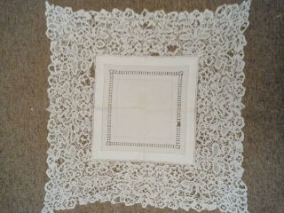 Vintage Antique Victorian White Bobbin Lace Tablecloth Square