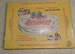 Vintage Plastic Birthday Cake Decoration Kit