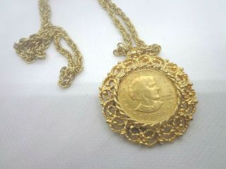 Vintage Susan B Anthony Gold Plate Coin Necklace 24in