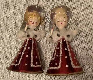 Vintage 1950’s Christmas Angel Figurines Decorations Red Foil Japan