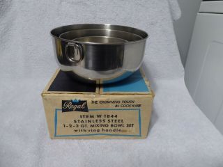 Nib Set Of 3 Vintage Stainless Steel Regal Mixing Nesting Bowls W Hanging Ring