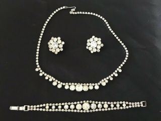 Vtg Judy Lee Rhinestone Choker Necklace,  Bracelet & Earrings Set Wedding Formal
